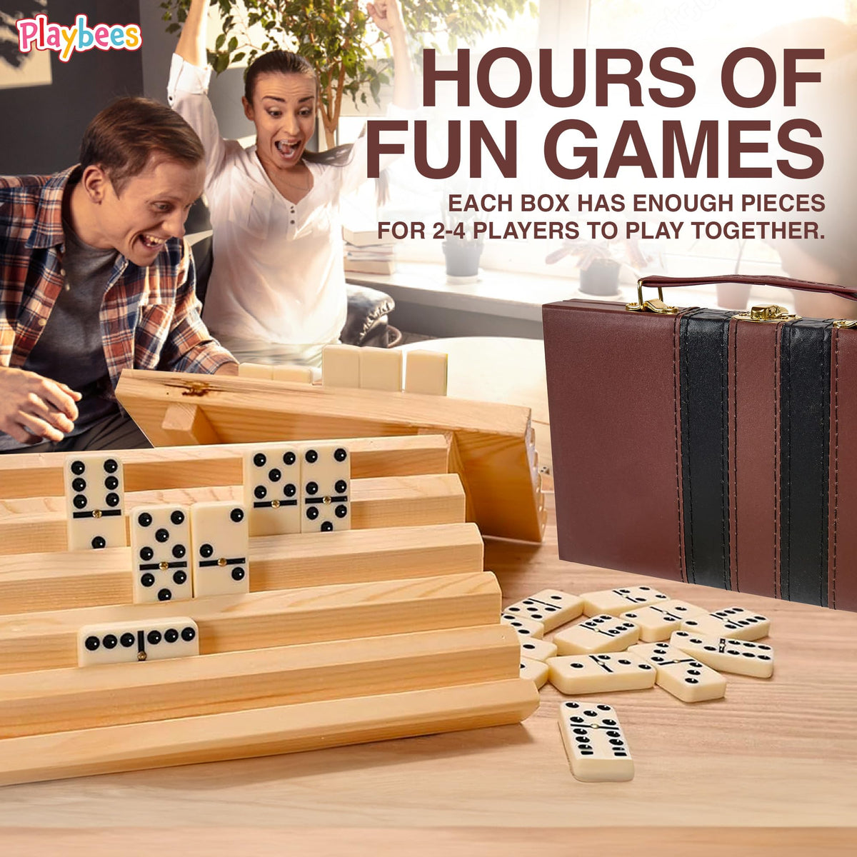 Travel-ready Playbees dominoes case packed for on-the-go play