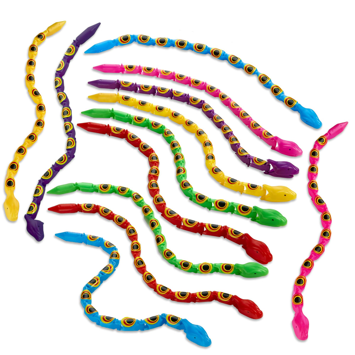 Playbees Wiggly Snakes 24-pack in bright colors for lively party play and learning.