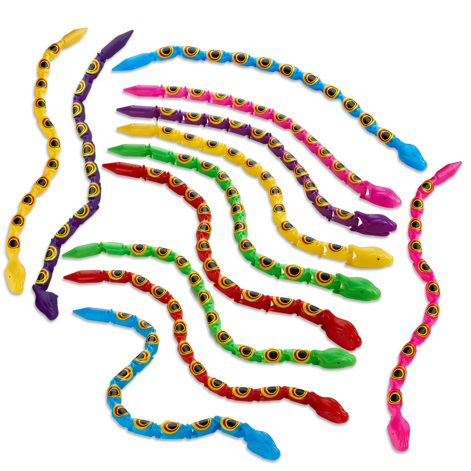 Playbees Wiggly Snakes 24-pack in bright colors for lively party play and learning.