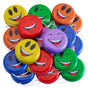 Playbees Yoyo with a metal smiley face in assorted colors for bulk party favors.