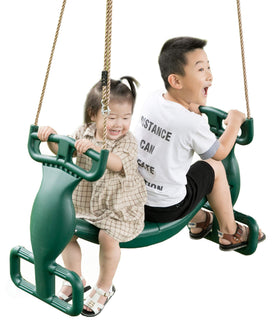 PLAYBERG outdoor-swingset double-glider green wide view offers shared backyard fun for two kids.
