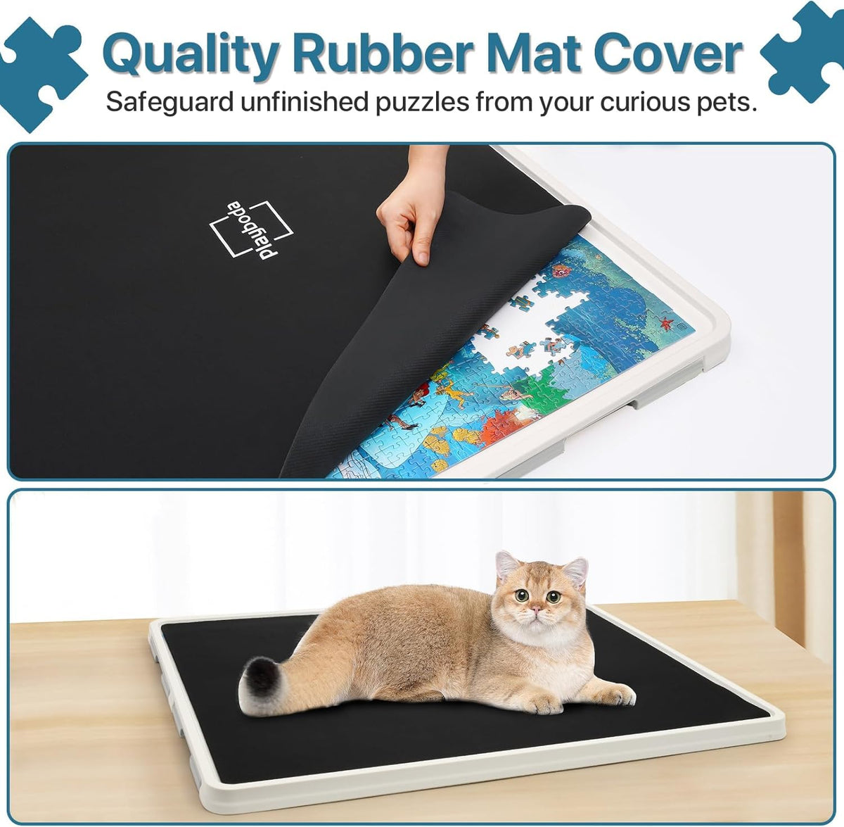 Playboda protective natural rubber mat keeps puzzle pieces in place.