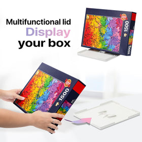 Playboda puzzle trays lid stand in use with reference image visible