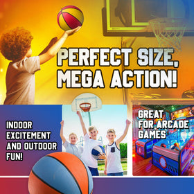 Four-pack mini basketballs in assorted colors for versatile games.