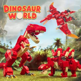 PLAYBRIX 287-piece bricks for dynamic dinosaur poses and imaginative play.