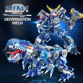 PLAYBRIX dinosaur-transform-battle: child transforms the mech into a dinosaur for imaginative play.