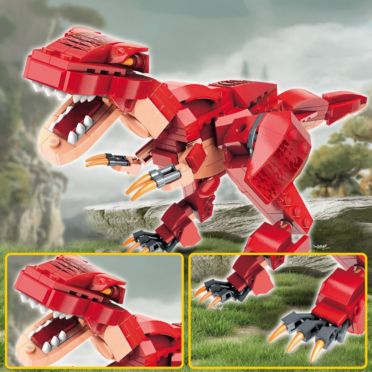 PLAYBRIX flexible joints allow lifelike dinosaur movement during play.