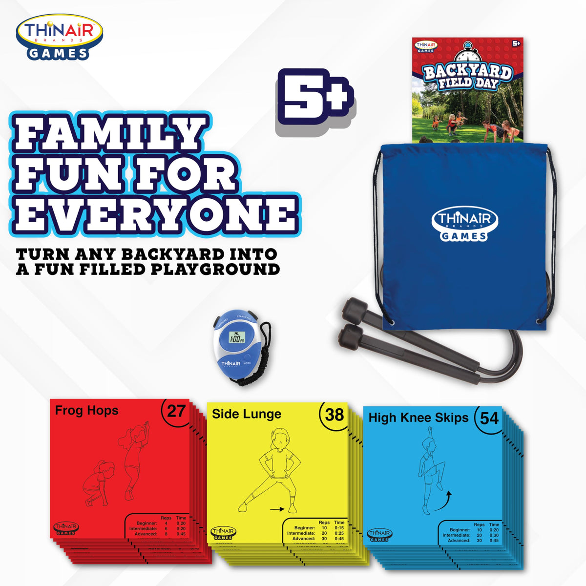 Playful Minds Backyard Field Day jump rope: portable cardio tool for kids.