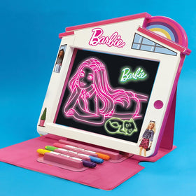 Playful Minds Barbie Dreamhouse LED Drawing Pad featuring double-sided sheets supports varied drawing activities