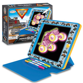 Playful Minds Monster Jam Glow Pad front view with vivid LED drawing surface for kids' art