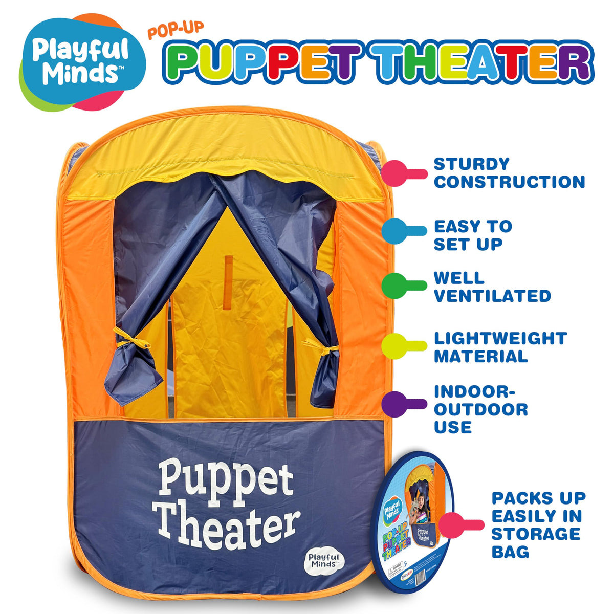 Playful Minds nylon construction offers durable, long-lasting puppet show gear.