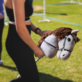 Playful Minds palomino hobby horse packaging for gifting and display.