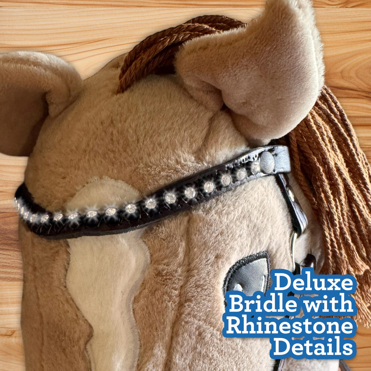 Playful Minds palomino hobby horse screw-in stick for easy storage.