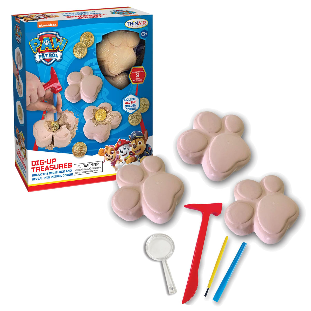 Playful Minds PAW Patrol dig-block coin reveal for treasure hunts