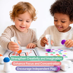 Playful Paths washable ink wipes away easily from hands and surfaces.