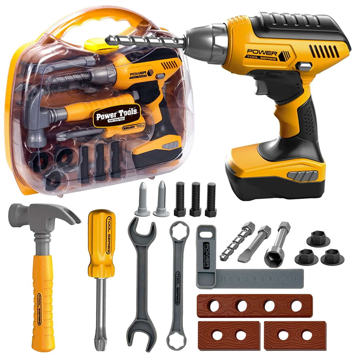 Playhiland electric drill for pretend play, improving fine motor skills.