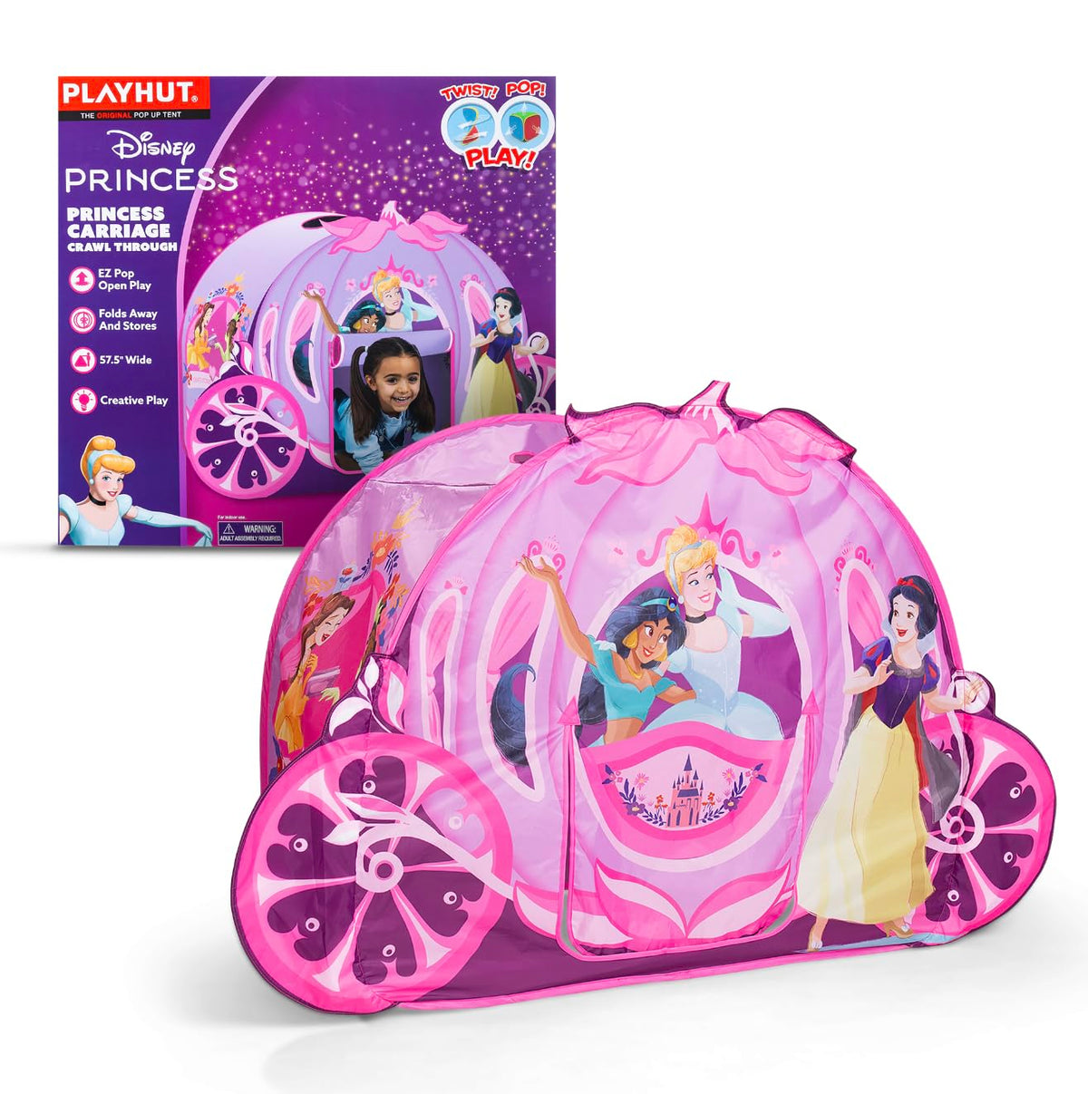 Playhut Disney Princess Carriage Crawl Through graphics wrapped tent for imaginative play