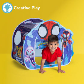 Licensed Spidey graphics wrap around the playhouse to spark superhero storytelling.
