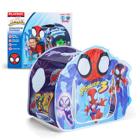 Playhut Spidey's Webquarters Playhouse with bold Spidey graphics for action-packed pretend play.