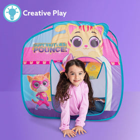 Playhut SuperKitties Purr N Play Playhouse side view showing roomy interior for active play.