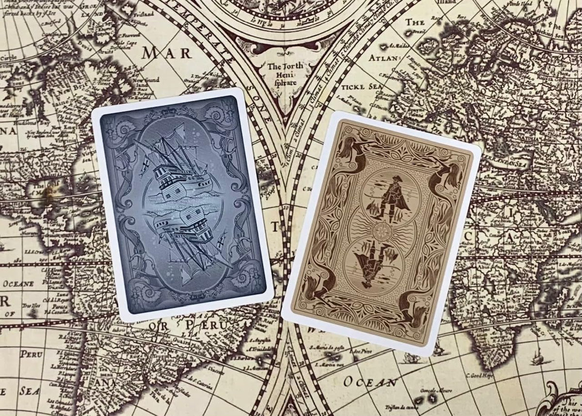 Neptune's Graveyard Pirate Ship illustration by PLAYING CARD DECKS.COM enhances themed party decor.