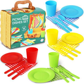 Playkidiz on-the-go picnic dishes set supports imaginative play anywhere.