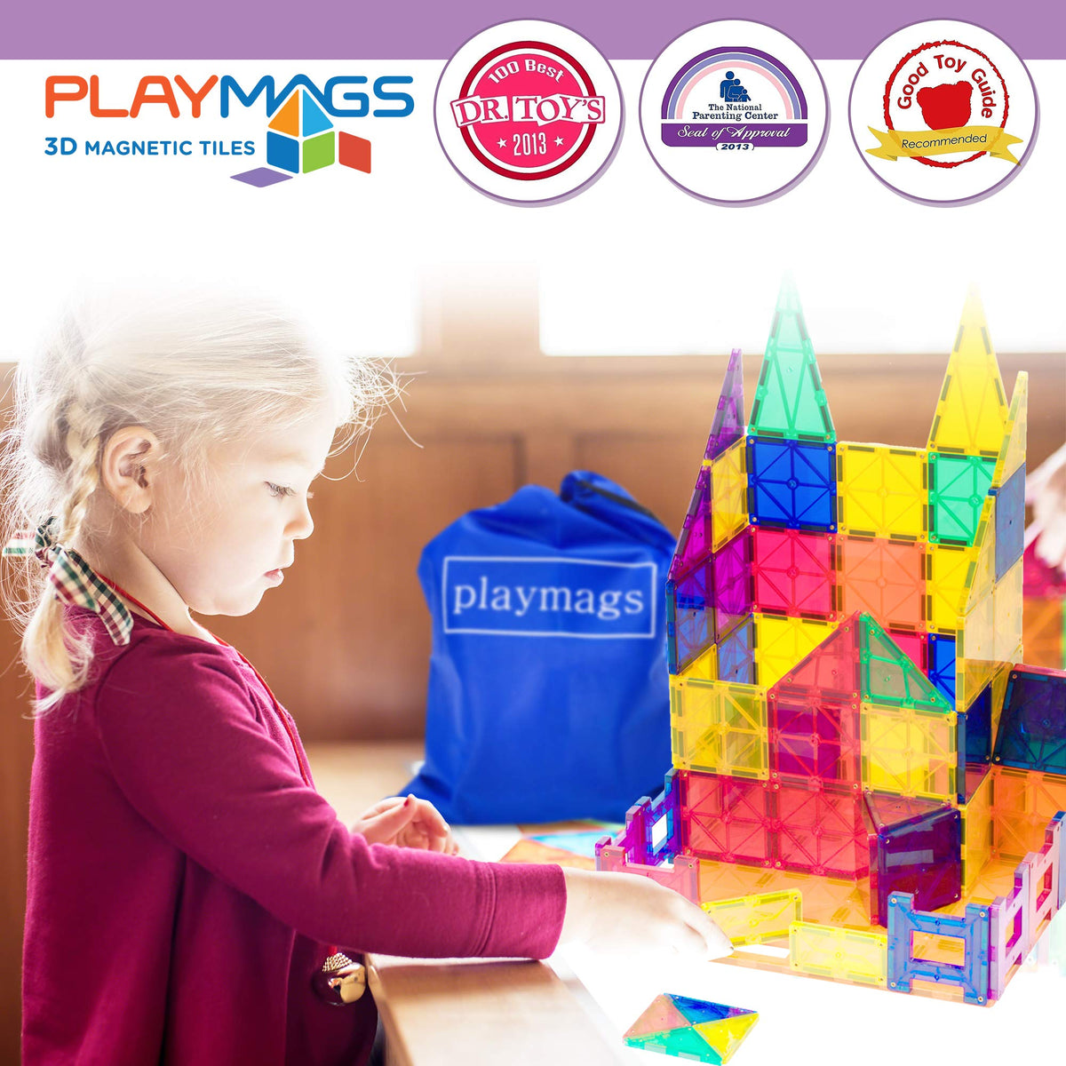 Playmags bright colors attract attention for creative construction sessions.