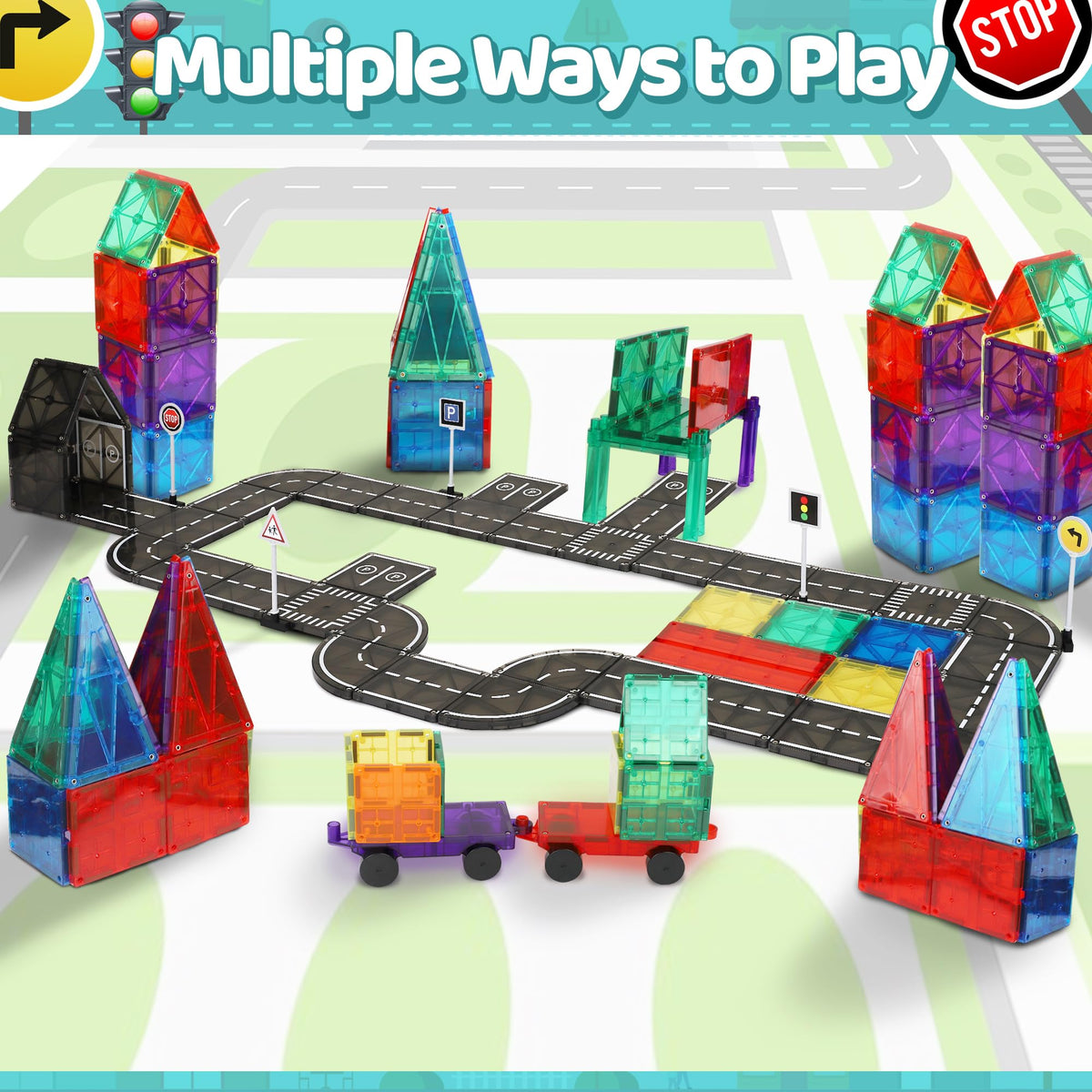 Child playing with Playmags road set, sparking imagination and fine motor skills