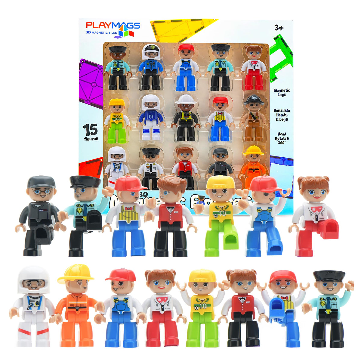 Playmags community figures group for magnetic tile play and collaborative building.