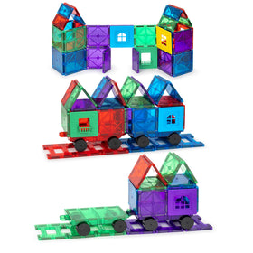 Playmags connecting cars show movable play and early engineering exploration.