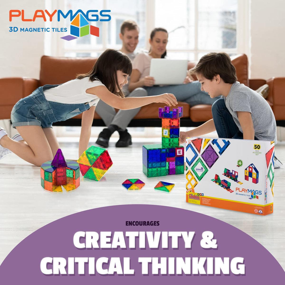 Playmags gates and tiles help create entrances and open-ended play scenarios.