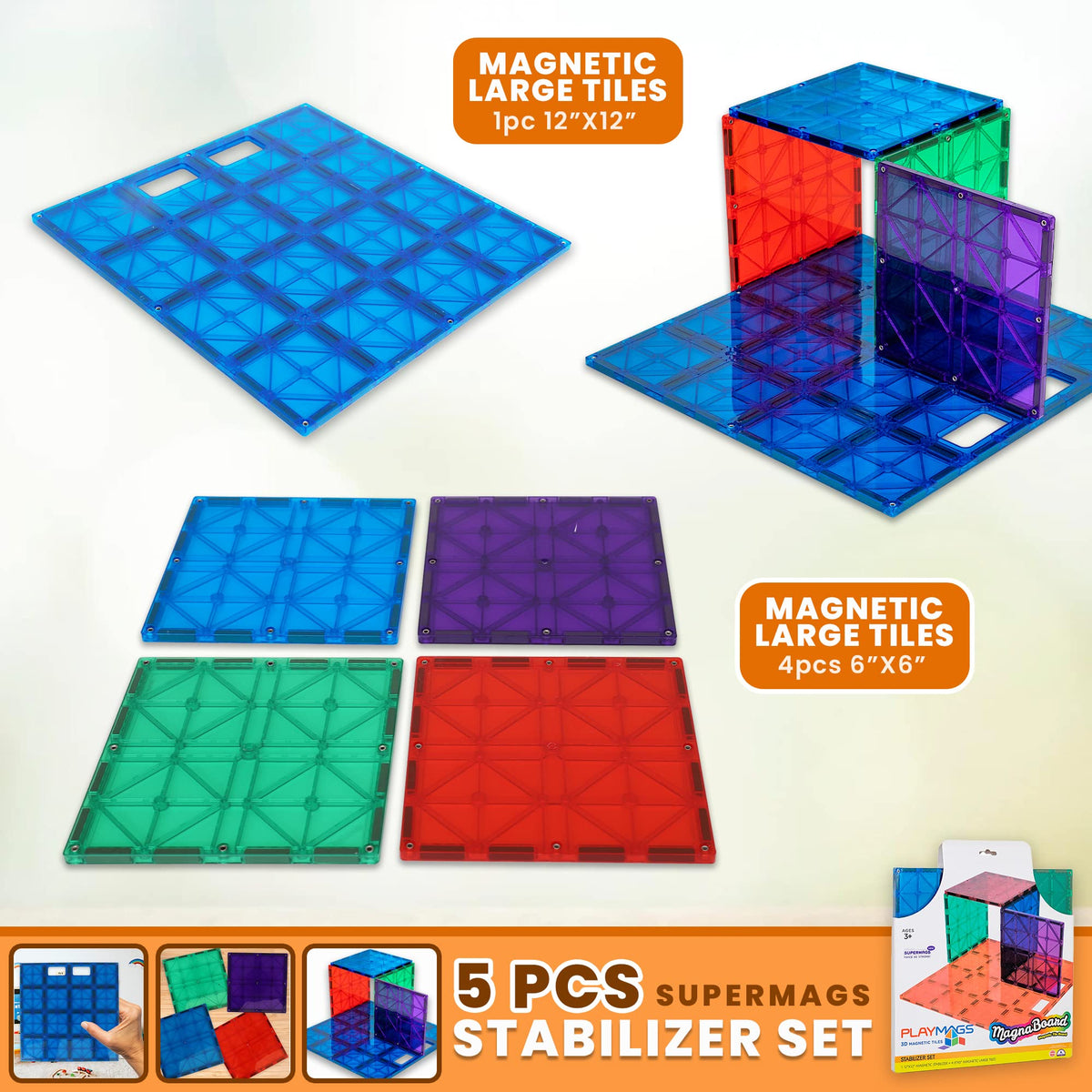 Playmags stabilizer 4x6 boards extend foundation for versatile magnetic tile layouts