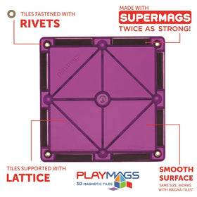 Playmags tiles connect with other magnetic sets for expanded building.