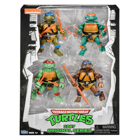PlayMates TMNT 1987 four-pack figures ready for display and collection