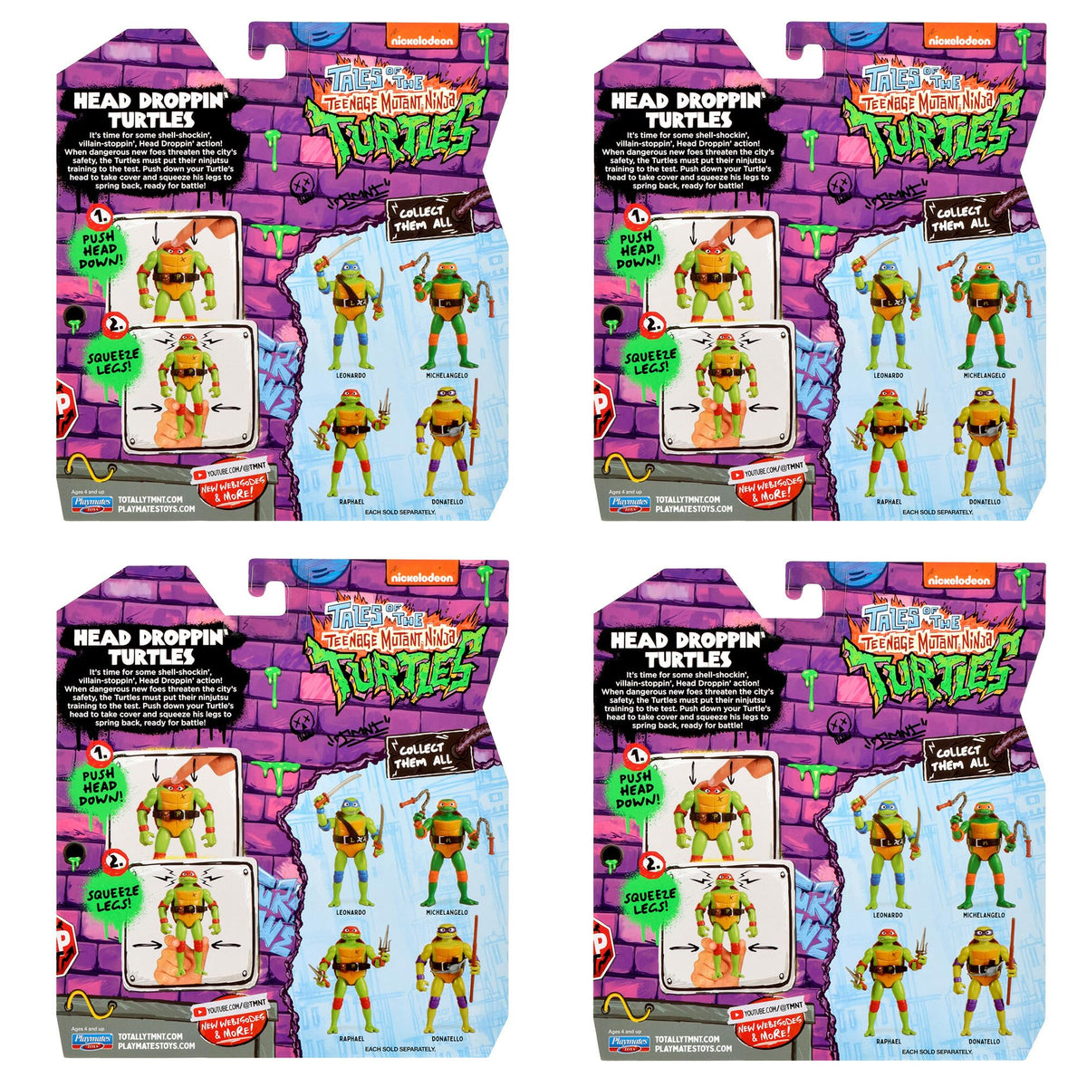 Playmates TMNT Head Droppin' four-pack set for collecting and sharing hero missions.