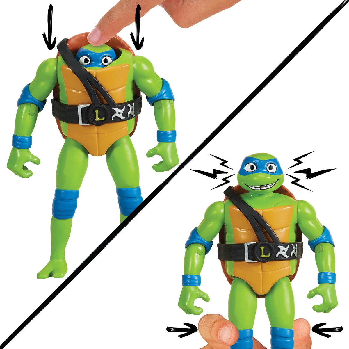 Playmates TMNT Head Droppin' Michelangelo figure offers dynamic pop-back action.