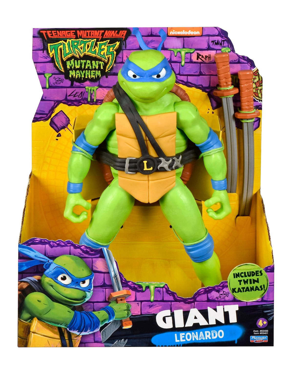 Playmates Toys TMNT Leonardo 12-inch figure front view for display and poseability.