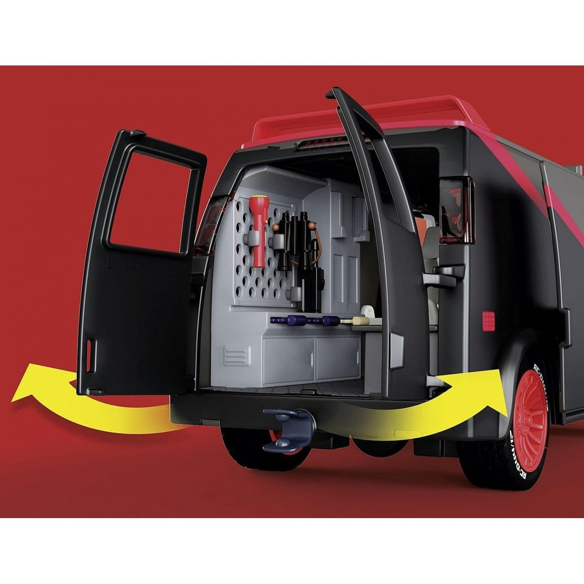 Playmobil A-Team Van rear doors opened to load cargo and gear