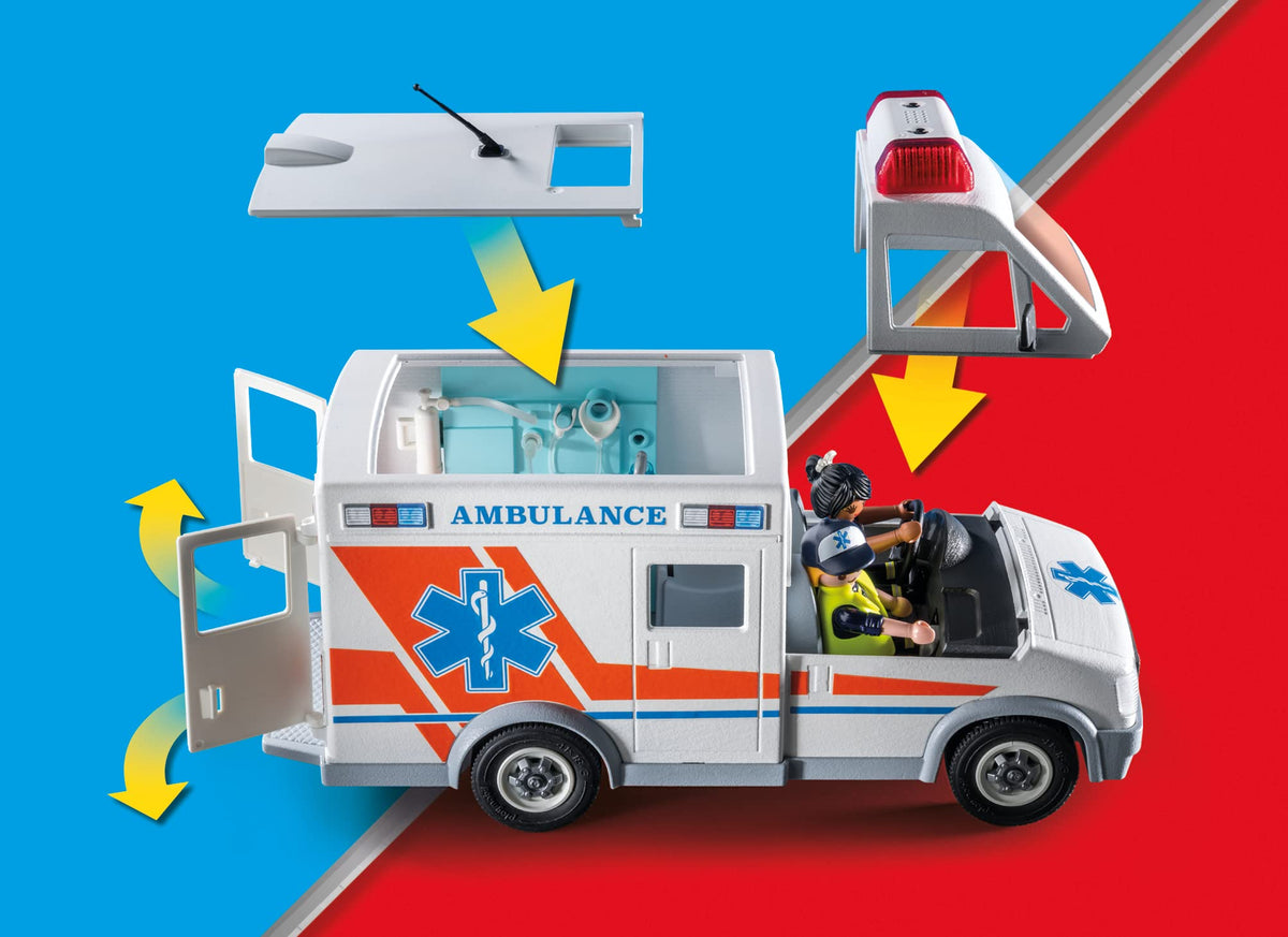 Playmobil ambulance rear door open for stretcher loading