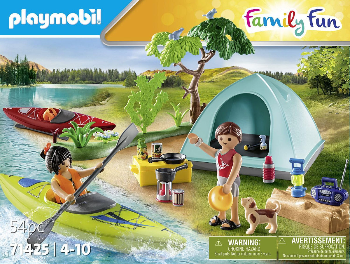 Playmobil camping with kayaks includes a portable radio for ambiance during evenings