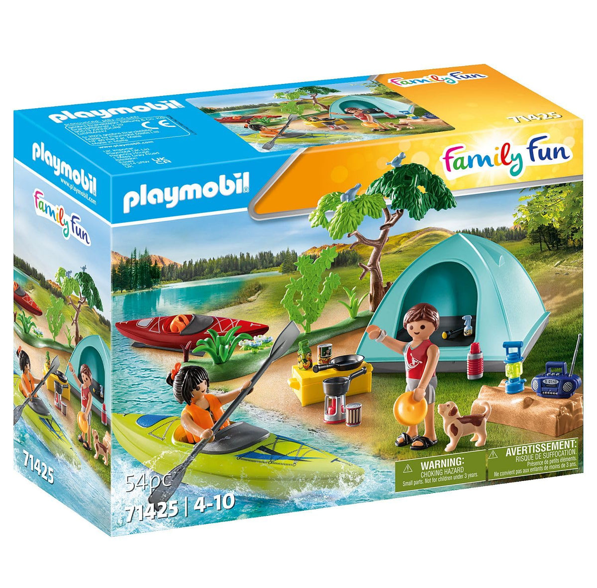 Playmobil camping with kayaks features a cozy tent setup for family camping stories