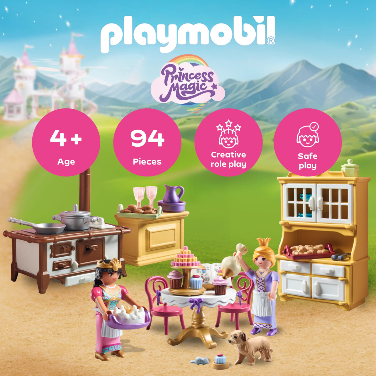 Playmobil Castle Kitchen princesses baking together with recipe book