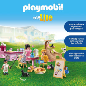 Playmobil Cat Cafe child figure invites family-friendly storytelling.