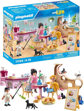 Playmobil Cat Cafe exterior view for imaginative play and inviting setting.