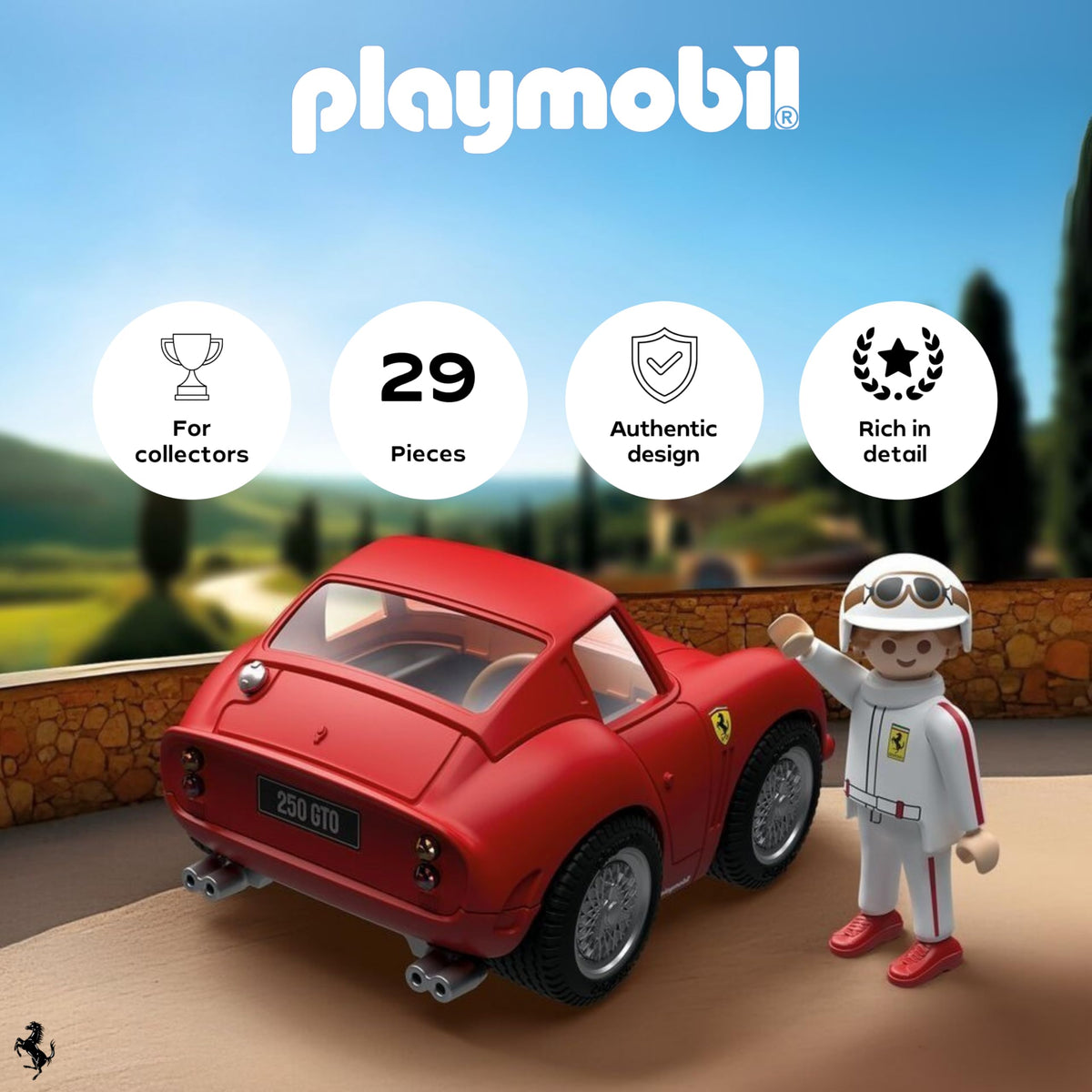Playmobil Ferrari 250 GTO with roof open showing driver behind the wheel for action play
