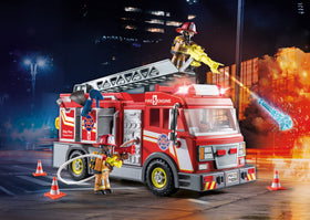Playmobil fire truck with accessories and figures supports storytelling with ready-to-use equipment.