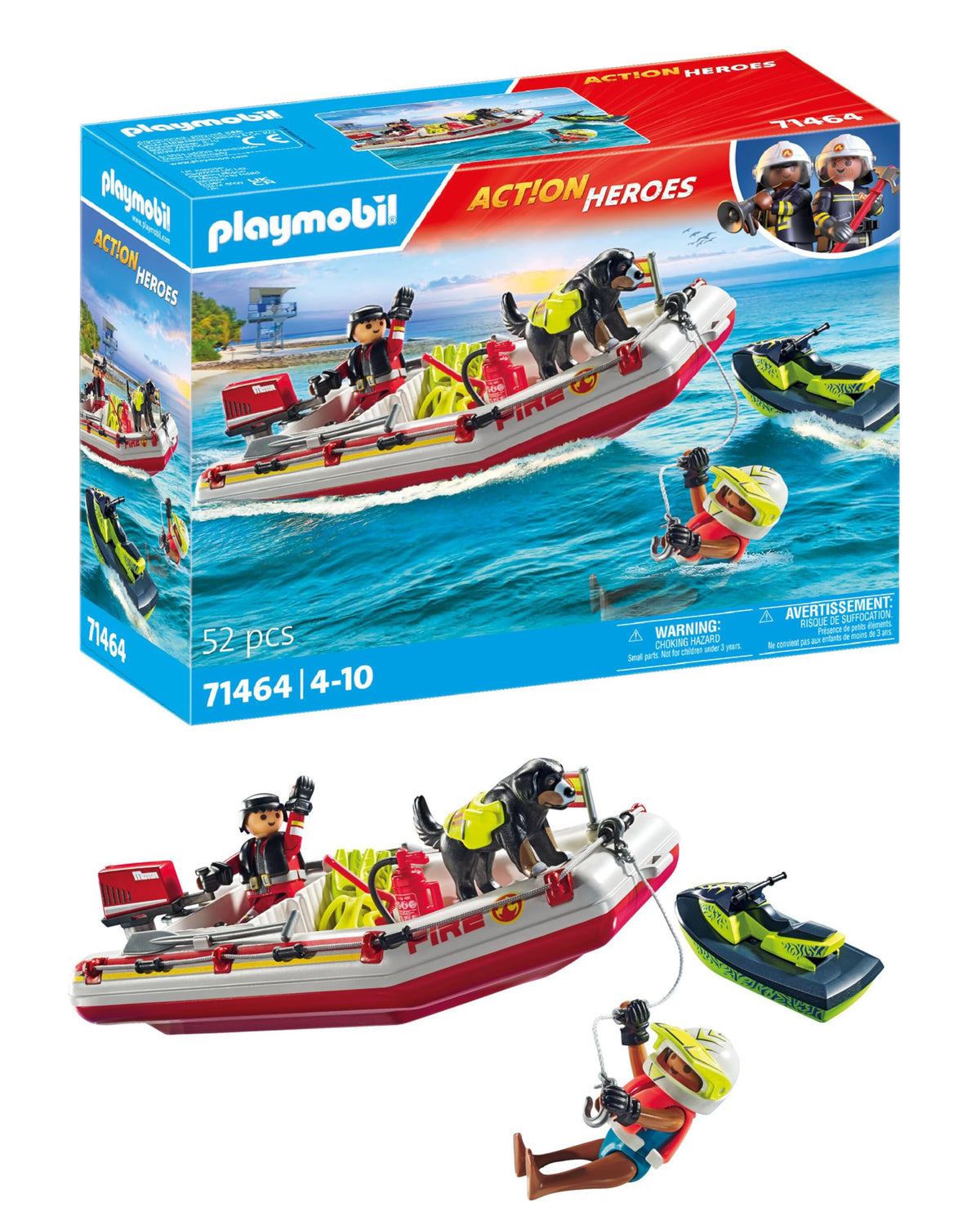 Playmobil Fireboat Aqua Scooter boat front view for realistic rescue play
