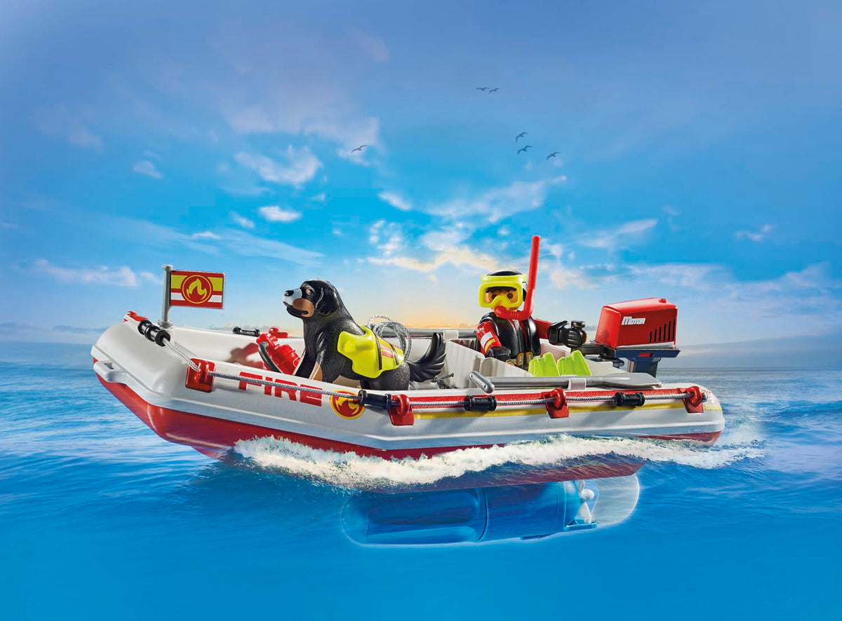 Playmobil Fireboat Aqua Scooter contents show 52 pieces for versatile play