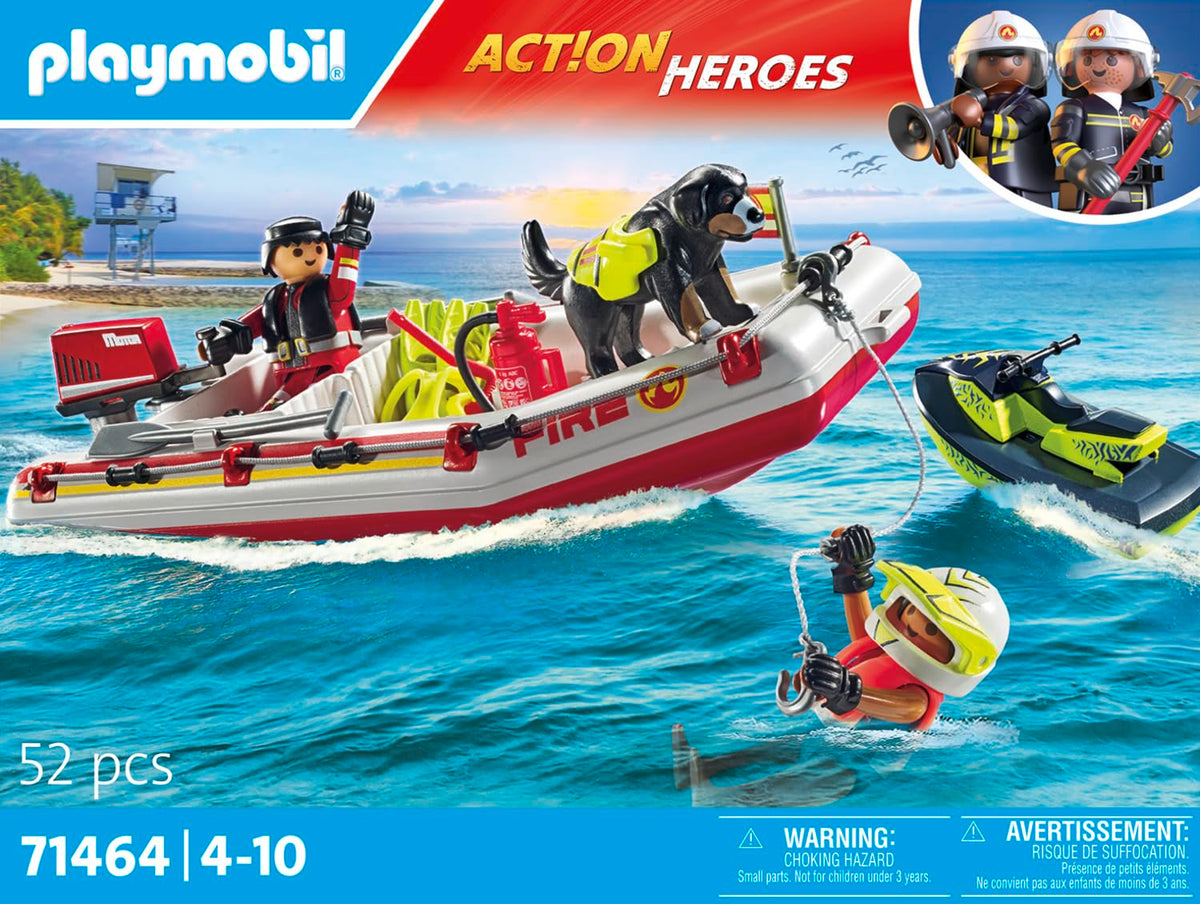 Playmobil Fireboat Aqua Scooter includes life jackets and paddles for authentic play