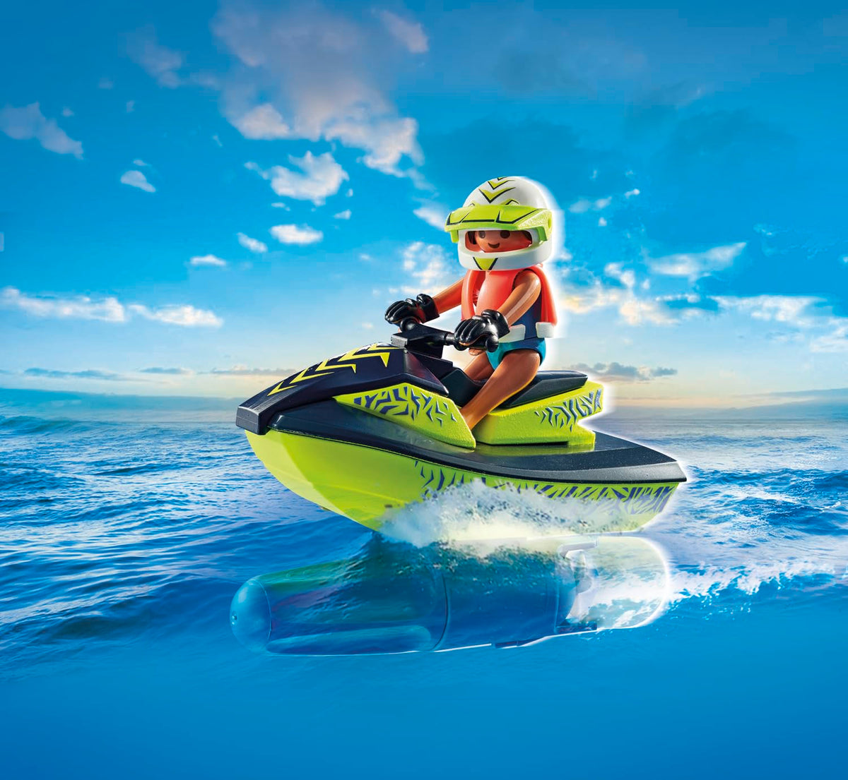 Playmobil Fireboat Aqua Scooter rescue scene highlighting teamwork